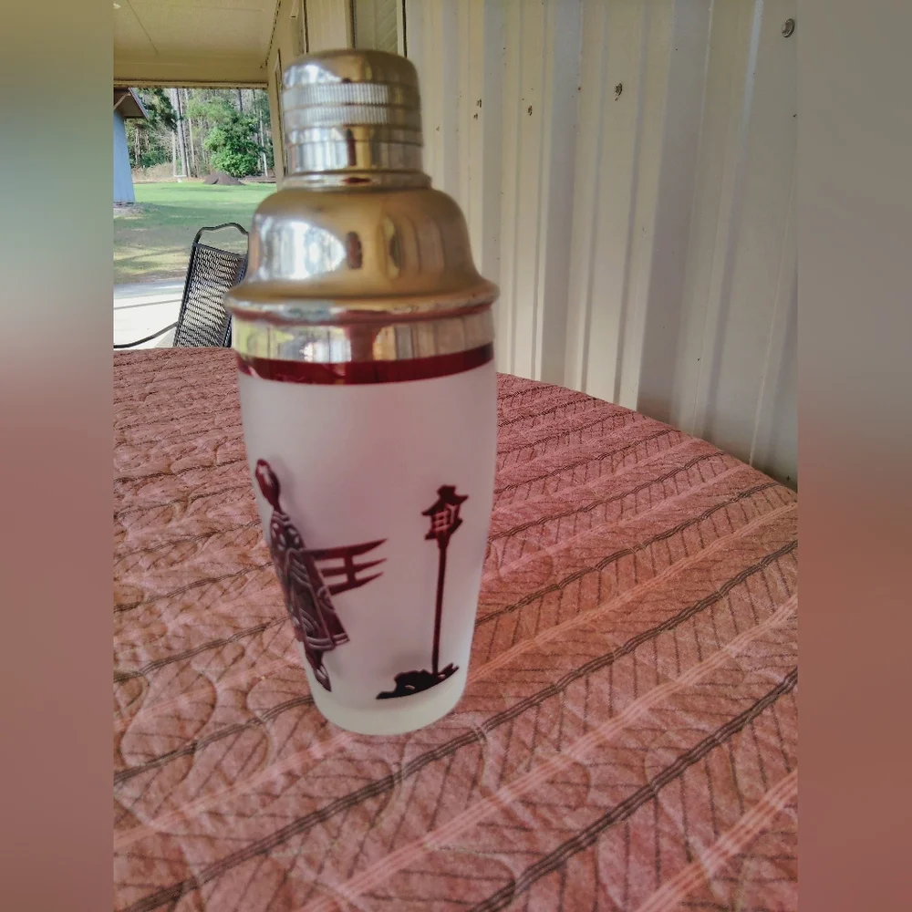 Vintage MCM Noritake Frosted Ruby Red Cocktail Shaker Barware Japan Asian Bar